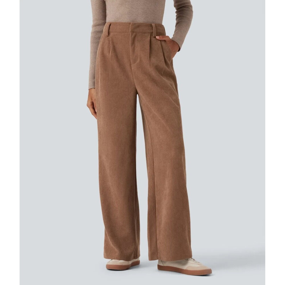 Halara High Waisted Corduroy Casual Baggy Pants with Pockets - Coco Mocha